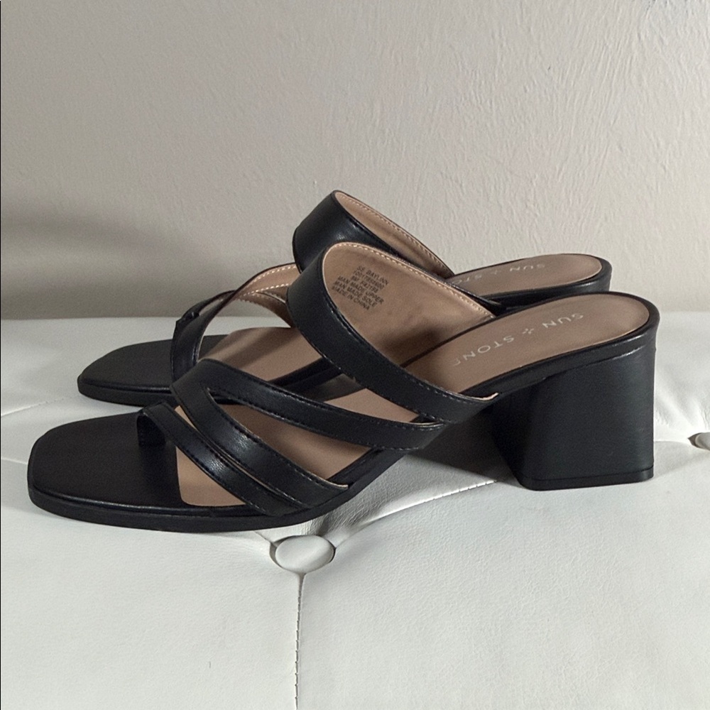 Sun + Stone Black Multi-Strap Mules View 3